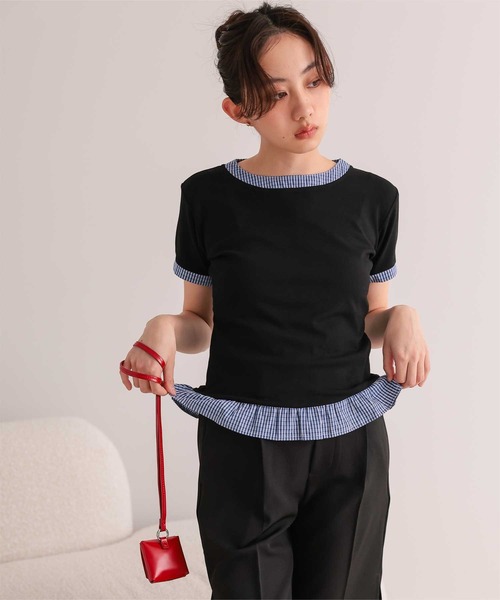 miette(ミエット)の「異素材ドッキング半袖トップス(Tシャツ/カットソー・レディース・ホワイト/レッド/ネイビー/ブラック・S/L/M)」の10枚目の写真