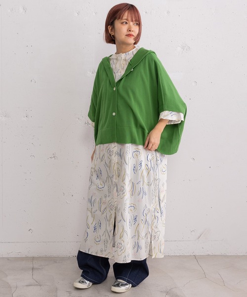 POU DOU DOU(プードゥドゥ)の「フーディニットポンチョ(カーディガン/ボレロ・レディース・グレー/グリーン/ラベンダー・3)」の16枚目の写真