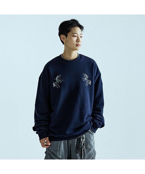 ユニコーン刺繍スウェットディープネイビー(スウェット)|KRUXH ユニコーン刺繍スウェットディープネイビー(スウェット)|KRUXH