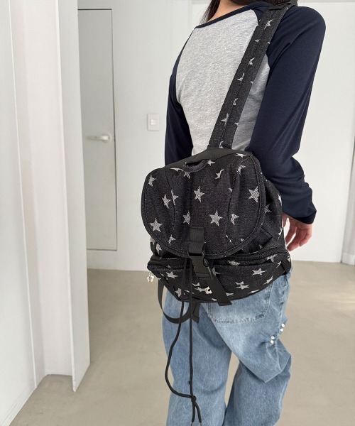 4INT.(フォイント)の「スター ドット パターン デニム ストリング ポケット バックパック(バックパック/リュック・レディース・ブラック/グレー・FREE)」の11枚目の写真