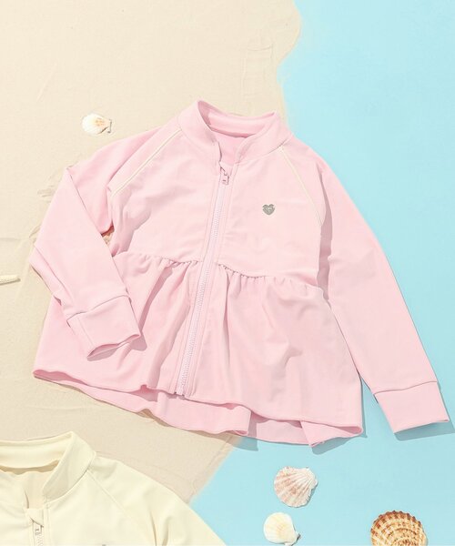 BREEZE（ブリーズ）の「【UVカット】フリルラッシュガード（ラッシュガード・キッズ・ピンク/オフホワイト・80/90/100/110/120/130/140）」の2枚目の写真