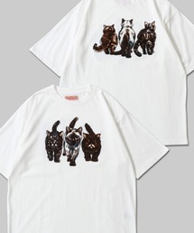 Cat Flock Print T-Shirt/猫 アニマル フロッキープリント 半袖Tシャツ レディース メンズ