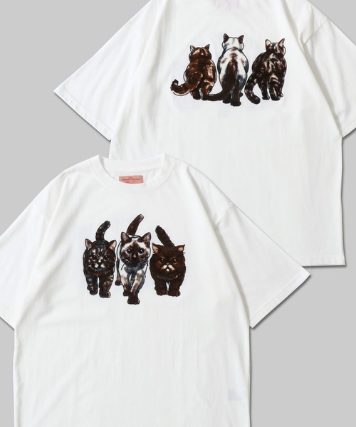 SITRY（シトリー）の「Cat Flock Print T-Shirt/猫 アニマル フロッキープリント 半袖Tシャツ レディース メンズ（Tシャツ/カットソー・メンズ・ブラック/チャコール/ホワイト・M/L/LL）」の2枚目の写真