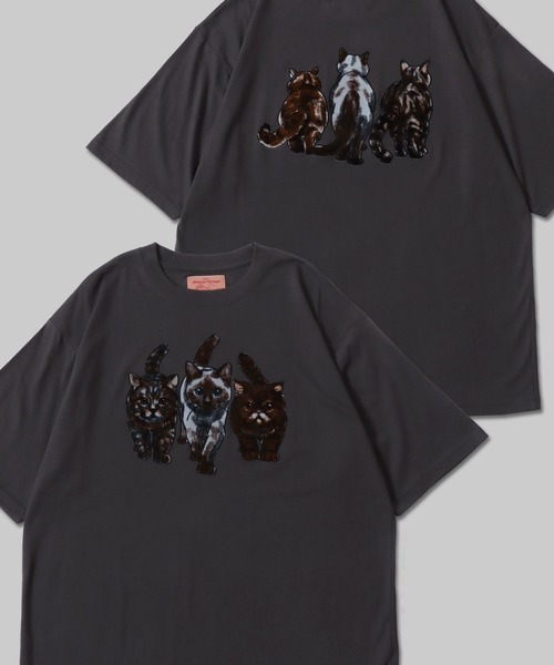 SITRY（シトリー）の「Cat Flock Print T-Shirt/猫 アニマル フロッキープリント 半袖Tシャツ レディース メンズ（Tシャツ/カットソー・メンズ・ブラック/チャコール/ホワイト・M/L/LL）」の3枚目の写真