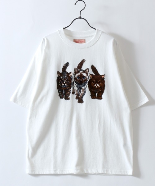 SITRY（シトリー）の「Cat Flock Print T-Shirt/猫 アニマル フロッキープリント 半袖Tシャツ レディース メンズ（Tシャツ/カットソー・メンズ・ブラック/チャコール/ホワイト・M/L/LL）」の4枚目の写真