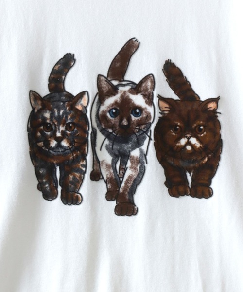 SITRY（シトリー）の「Cat Flock Print T-Shirt/猫 アニマル フロッキープリント 半袖Tシャツ レディース メンズ（Tシャツ/カットソー・メンズ・ブラック/チャコール/ホワイト・M/L/LL）」の10枚目の写真