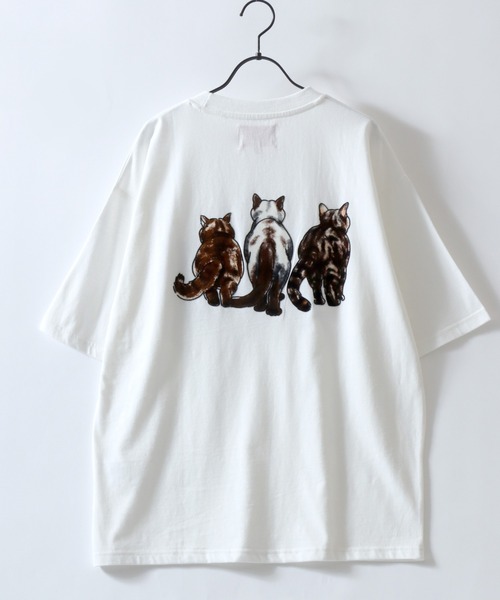 SITRY（シトリー）の「Cat Flock Print T-Shirt/猫 アニマル フロッキープリント 半袖Tシャツ レディース メンズ（Tシャツ/カットソー・メンズ・ブラック/チャコール/ホワイト・M/L/LL）」の5枚目の写真