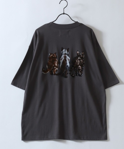 SITRY（シトリー）の「Cat Flock Print T-Shirt/猫 アニマル フロッキープリント 半袖Tシャツ レディース メンズ（Tシャツ/カットソー・メンズ・ブラック/チャコール/ホワイト・M/L/LL）」の9枚目の写真