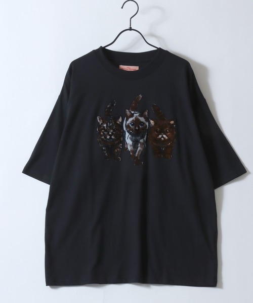 SITRY（シトリー）の「Cat Flock Print T-Shirt/猫 アニマル フロッキープリント 半袖Tシャツ レディース メンズ（Tシャツ/カットソー・メンズ・ブラック/チャコール/ホワイト・M/L/LL）」の6枚目の写真