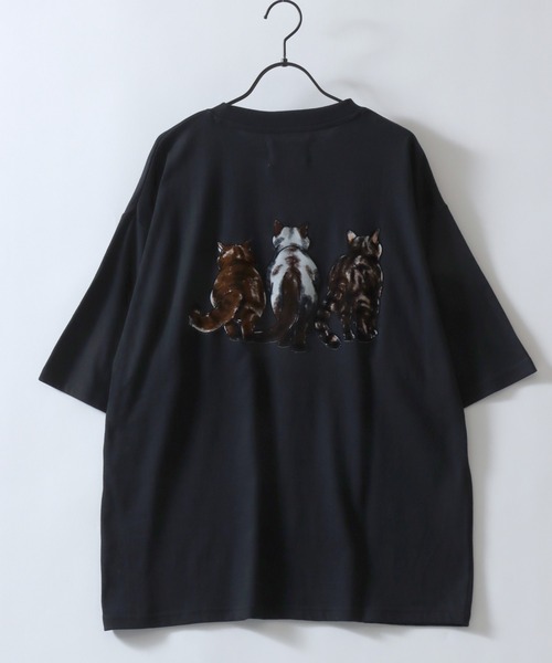SITRY（シトリー）の「Cat Flock Print T-Shirt/猫 アニマル フロッキープリント 半袖Tシャツ レディース メンズ（Tシャツ/カットソー・メンズ・ブラック/チャコール/ホワイト・M/L/LL）」の7枚目の写真