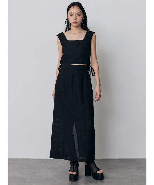 MURUA（ムルーア）の「【セットアップ対応】スクエアネックメッシュタンク（タンクトップ・レディース・ブラック/アイボリー/ブラウン/グレー・FREE）」の16枚目の写真