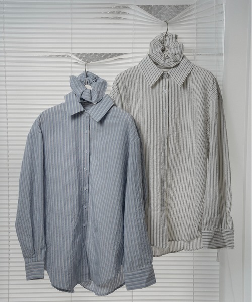 lawgy（ラウジー）の「mixed stripe shushu set shirt / ミクストストライプシュシュセットシャツ（シャツ/ブラウス・レディース・ホワイト/ブルー・FREE）」の2枚目の写真