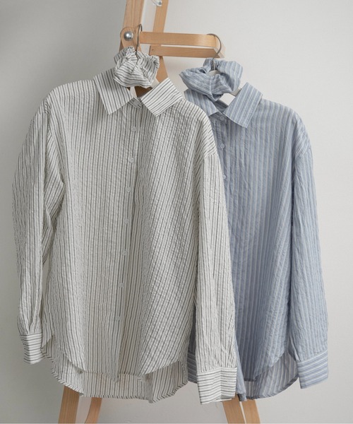 lawgy（ラウジー）の「mixed stripe shushu set shirt / ミクストストライプシュシュセットシャツ（シャツ/ブラウス・レディース・ホワイト/ブルー・FREE）」の7枚目の写真