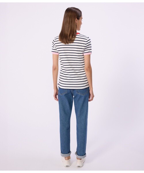 PETIT BATEAU（プチバトー）の「マリニエール半袖Ｔシャツ（Tシャツ/カットソー・レディース・ホワイト×ネイビー・XX-SMALL/X-SMALL/MEDIUM/LARGE/SMALL）」の2枚目の写真