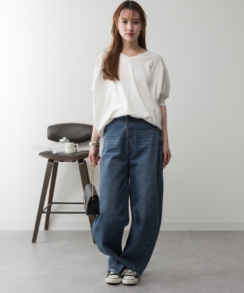 aity（アイティ）の「M-5L ドルマンシルエット5分袖サマーニット 夏服（ニット/セーター・レディース・グレイッシュベージュ/オフホワイト/ライトグレー/ブラック/ネイビー・4L～5L/LL～3L/M～Ｌ）」の9枚目の写真