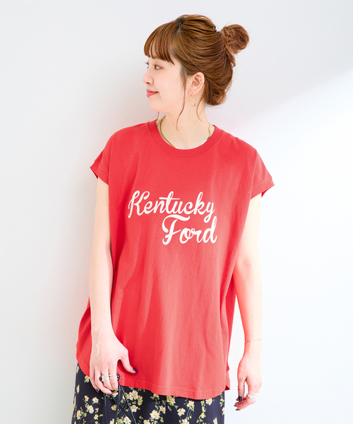 B.C STOCK(ベーセーストック)の「手洗い可 / アソートフレンチスリーブロゴTEE(Tシャツ/カットソー・レディース・チャコールグレー/レッド/ブラウン/ホワイト・FREE)」の1枚目の写真