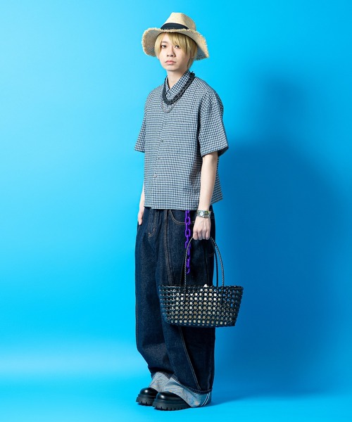 an meets zakka(アンミツザッカ)の「an meets zakka ブロック格子編みソフトプラスチックカゴバッグ(かごバッグ・レディース・ブラウン/レッド/ホワイト/ブラック/グリーン・ONESIZE)」の14枚目の写真