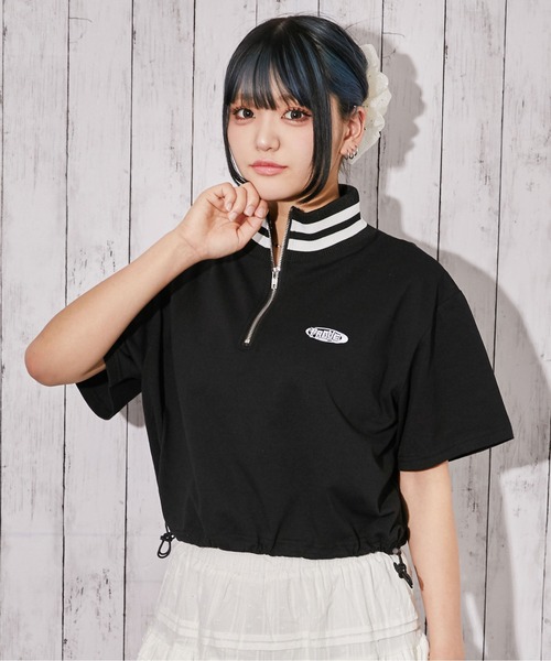 GORGE(ゴージ)の「《ハーフジップ×ワンポイント刺繍》カットソー/ストリート/春夏秋/全3色(Tシャツ/カットソー・レディース・ブラック/オートミール/ネイビー・F)」の1枚目の写真