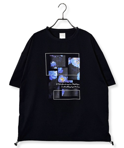 Candlestick（キャンドルスティック）の「フラワーフォト アート ワイドシルエット 裾ドロスト ストレッチ 半袖Tシャツ（Tシャツ/カットソー・レディース・ホワイト/ブラック・M/L）」の9枚目の写真