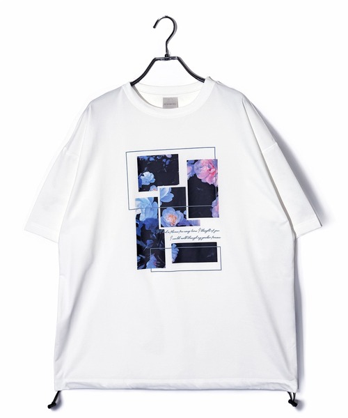 Candlestick（キャンドルスティック）の「フラワーフォト アート ワイドシルエット 裾ドロスト ストレッチ 半袖Tシャツ（Tシャツ/カットソー・レディース・ホワイト/ブラック・M/L）」の7枚目の写真