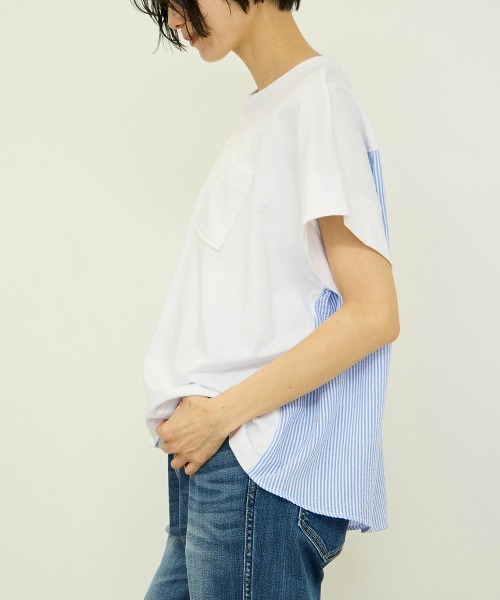 VICKY（ビッキー）の「ストライプ切替プルオーバー（Tシャツ/カットソー・レディース・オフホワイト/ネイビー・M）」の4枚目の写真