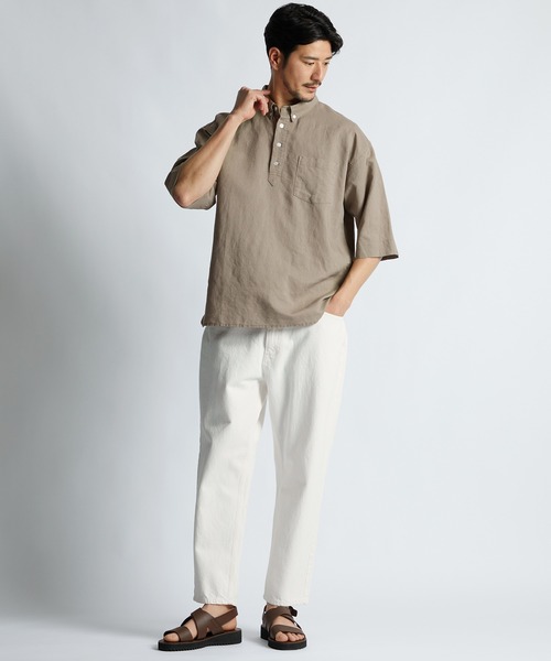 LANVIN en Bleu(ランバンオンブルー)の「コットン/リネン素材 7分袖 ボタンダウン スタンドカラーシャツ(シャツ/ブラウス・メンズ・ネイビー/ブラック/ベージュ・52/50/48/46)」の19枚目の写真