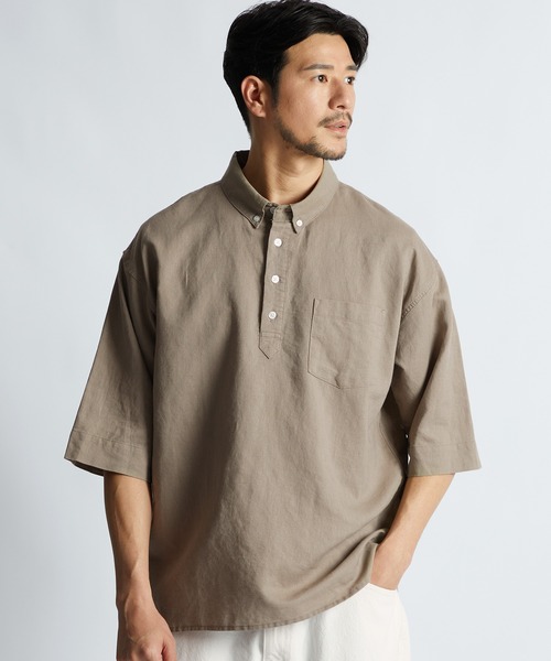LANVIN en Bleu(ランバンオンブルー)の「コットン/リネン素材 7分袖 ボタンダウン スタンドカラーシャツ(シャツ/ブラウス・メンズ・ネイビー/ブラック/ベージュ・52/50/48/46)」の20枚目の写真