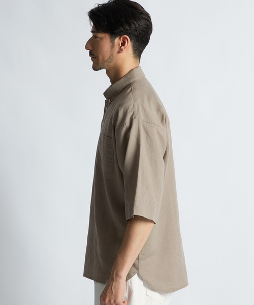 LANVIN en Bleu(ランバンオンブルー)の「コットン/リネン素材 7分袖 ボタンダウン スタンドカラーシャツ(シャツ/ブラウス・メンズ・ネイビー/ブラック/ベージュ・52/50/48/46)」の10枚目の写真