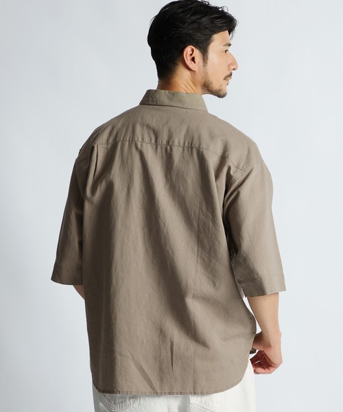 LANVIN en Bleu(ランバンオンブルー)の「コットン/リネン素材 7分袖 ボタンダウン スタンドカラーシャツ(シャツ/ブラウス・メンズ・ネイビー/ブラック/ベージュ・52/50/48/46)」の11枚目の写真