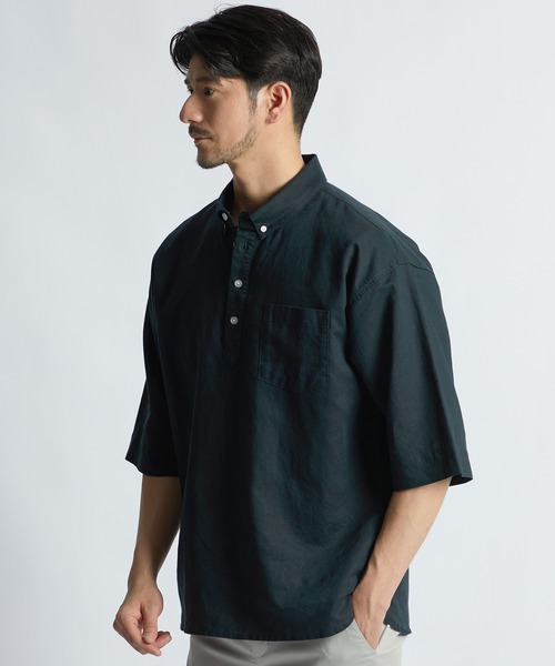 LANVIN en Bleu(ランバンオンブルー)の「コットン/リネン素材 7分袖 ボタンダウン スタンドカラーシャツ(シャツ/ブラウス・メンズ・ネイビー/ブラック/ベージュ・52/50/48/46)」の16枚目の写真