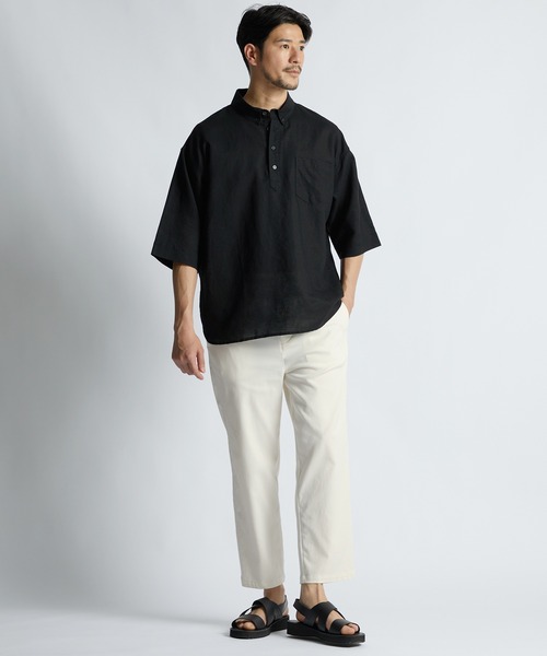 LANVIN en Bleu(ランバンオンブルー)の「コットン/リネン素材 7分袖 ボタンダウン スタンドカラーシャツ(シャツ/ブラウス・メンズ・ネイビー/ブラック/ベージュ・52/50/48/46)」の17枚目の写真