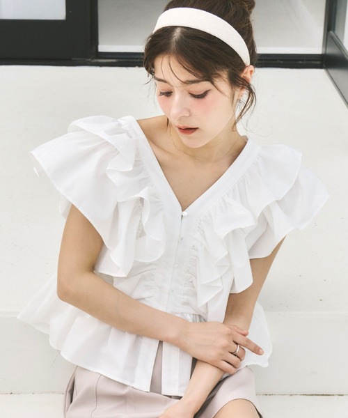 Olu.(オルドット)の「ブロードフリルブラウス(シャツ/ブラウス・レディース・ホワイト/ブルー/ネイビー/ピンク・FREE)」の21枚目の写真