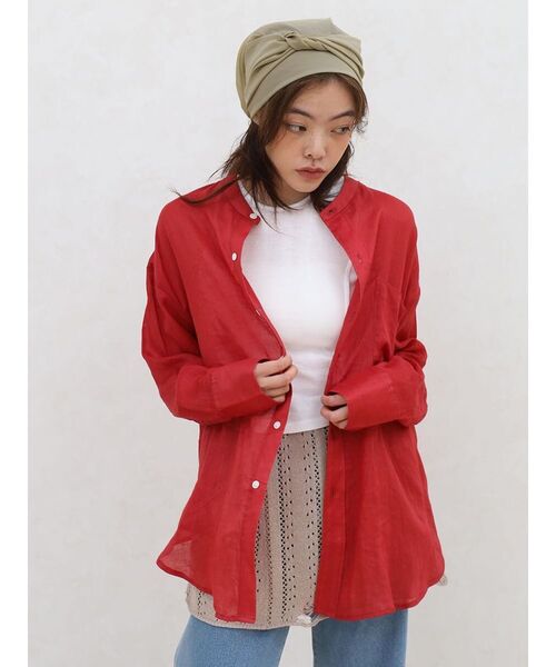 FIKA.(フィーカ)の「Sheer linen banded collar blouse(シャツ/ブラウス・レディース・レッド/ホワイト/ブラック・FREE)」の4枚目の写真
