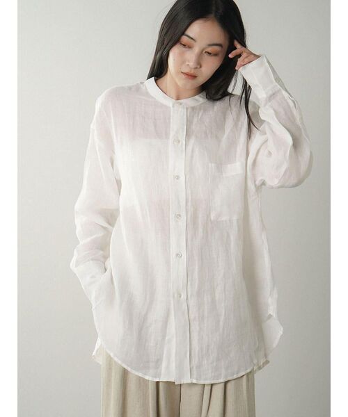 FIKA.(フィーカ)の「Sheer linen banded collar blouse(シャツ/ブラウス・レディース・レッド/ホワイト/ブラック・FREE)」の1枚目の写真