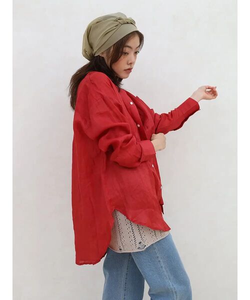 FIKA.(フィーカ)の「Sheer linen banded collar blouse(シャツ/ブラウス・レディース・レッド/ホワイト/ブラック・FREE)」の5枚目の写真