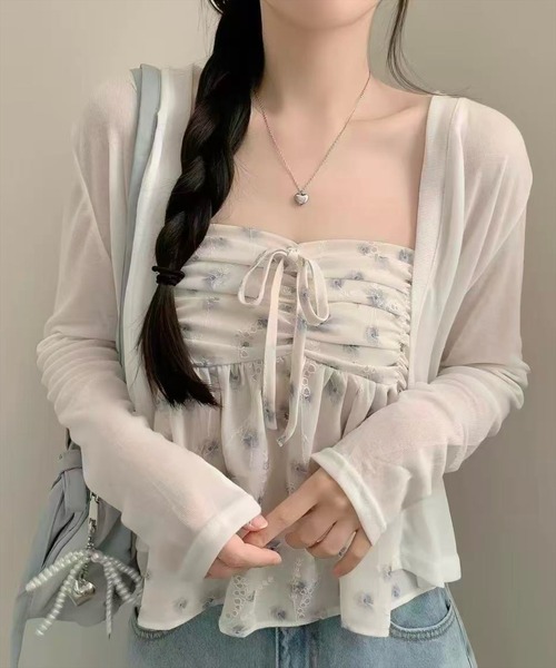 STAY MOTION（ステイモーション）の「【WEB限定】花柄キャミアンサンブル［韓国ファッション/ガーリー］（Tシャツ/カットソー・レディース・アイボリー/オフホワイト/ピンク・F）」の15枚目の写真