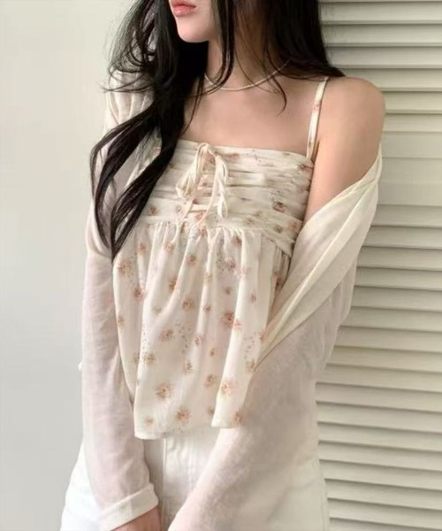 STAY MOTION（ステイモーション）の「【WEB限定】花柄キャミアンサンブル［韓国ファッション/ガーリー］（Tシャツ/カットソー・レディース・アイボリー/オフホワイト/ピンク・F）」の18枚目の写真