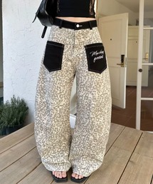 総柄デザイン配色ポケットワイドパンツ