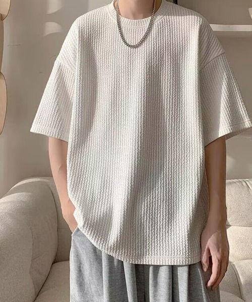 KELVIN(ケルヴァン)の「Waffle Oversized T-Shirt ワッフルオーバーサイズTシャツ(Tシャツ/カットソー・メンズ・ホワイト/ブラック・MEDIUM/LARGE)」の1枚目の写真