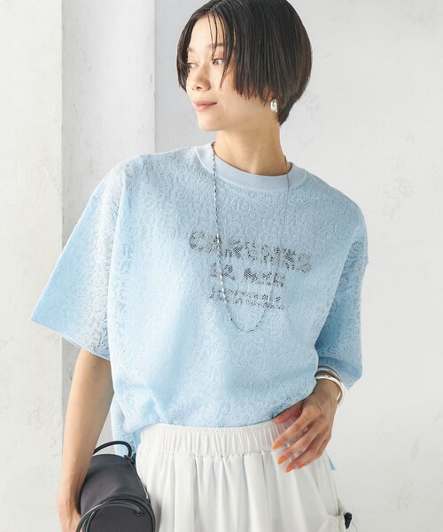 SHIPS(シップス)の「〈手洗い可能〉レース ジャカード ショートスリーブ カットソー(Tシャツ/カットソー・レディース・ブラウン/ライトブルー/オフホワイト・ONE SIZE)」の1枚目の写真