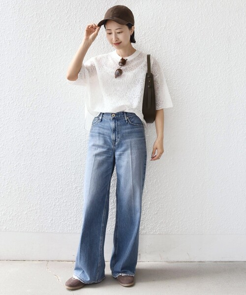 SHIPS(シップス)の「〈手洗い可能〉レース ジャカード ショートスリーブ カットソー(Tシャツ/カットソー・レディース・ブラウン/ライトブルー/オフホワイト・ONE SIZE)」の9枚目の写真