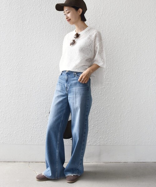 SHIPS(シップス)の「〈手洗い可能〉レース ジャカード ショートスリーブ カットソー(Tシャツ/カットソー・レディース・ブラウン/ライトブルー/オフホワイト・ONE SIZE)」の8枚目の写真