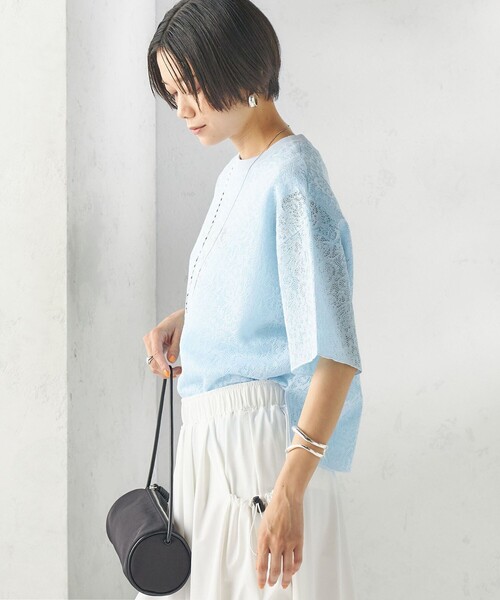 SHIPS(シップス)の「〈手洗い可能〉レース ジャカード ショートスリーブ カットソー(Tシャツ/カットソー・レディース・ブラウン/ライトブルー/オフホワイト・ONE SIZE)」の16枚目の写真