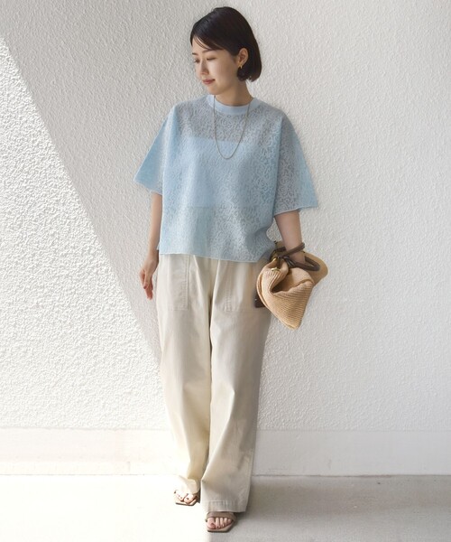 SHIPS(シップス)の「〈手洗い可能〉レース ジャカード ショートスリーブ カットソー(Tシャツ/カットソー・レディース・ブラウン/ライトブルー/オフホワイト・ONE SIZE)」の15枚目の写真