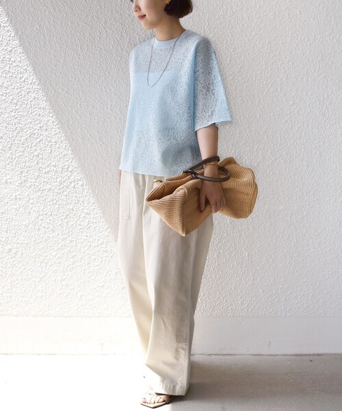 SHIPS(シップス)の「〈手洗い可能〉レース ジャカード ショートスリーブ カットソー(Tシャツ/カットソー・レディース・ブラウン/ライトブルー/オフホワイト・ONE SIZE)」の14枚目の写真