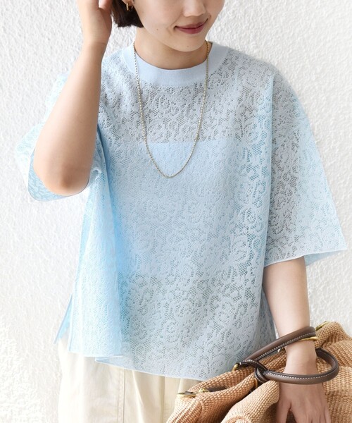 SHIPS(シップス)の「〈手洗い可能〉レース ジャカード ショートスリーブ カットソー(Tシャツ/カットソー・レディース・ブラウン/ライトブルー/オフホワイト・ONE SIZE)」の11枚目の写真