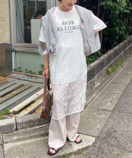 選べるデザイン！】裾レースロゴTシャツ（Tシャツ/カットソー