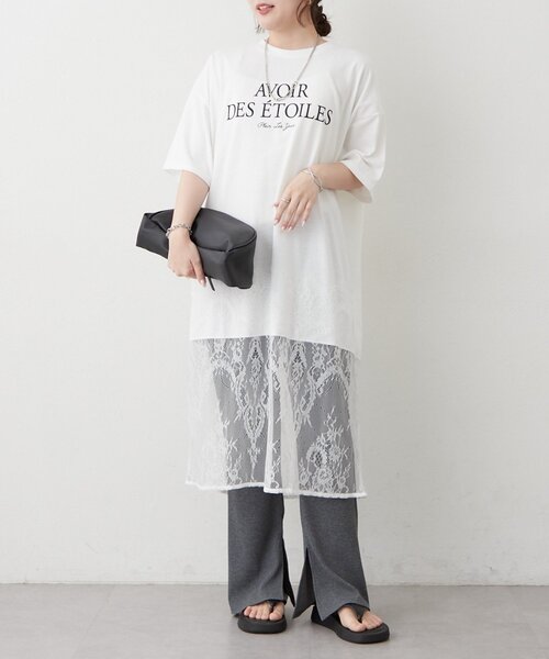 Remind me and forever(リマインドミーアンドフォーエバー)の「【選べるデザイン!】裾レースロゴTシャツ(Tシャツ/カットソー・レディース・スミクロ/ホワイト/ブラック/オフホワイト・FREE)」の19枚目の写真