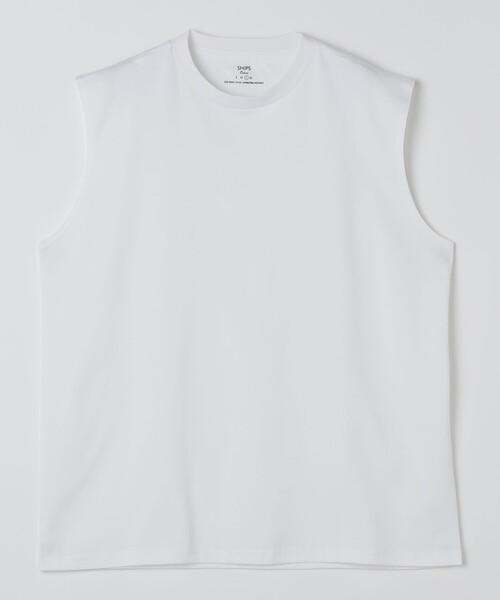 SHIPS Colors(シップス カラーズ)の「SHIPS Colors:〈抗菌防臭・接触冷感〉シルケット コットン ノースリーブ Tシャツ(タンクトップ・メンズ・ライトホワイト/ブラック・MEDIUM/LARGE/X-LARGE)」の8枚目の写真