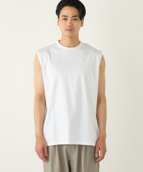 SHIPS Colors(シップス カラーズ)の「SHIPS Colors:〈抗菌防臭・接触冷感〉シルケット コットン ノースリーブ Tシャツ(タンクトップ・メンズ・ライトホワイト/ブラック・MEDIUM/LARGE/X-LARGE)」の17枚目の写真